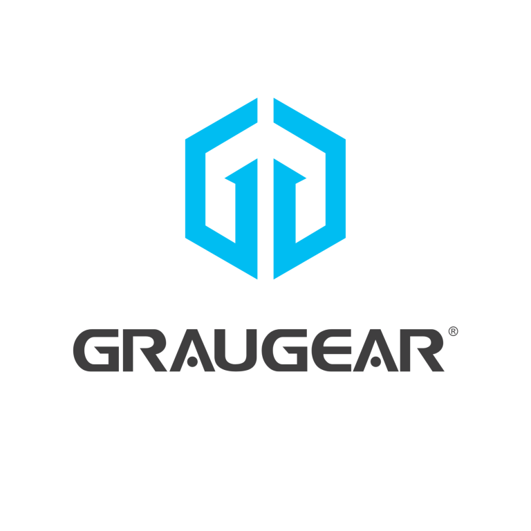 Logo von Graugear Logo von Graugear mit stilisiertem blauen "G" und schwarzem Schriftzug.
